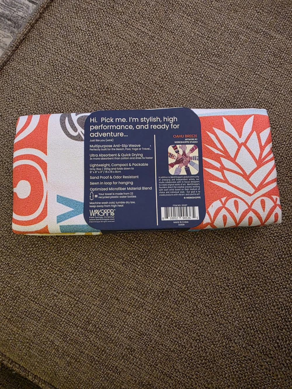 Werkshoppe/Ocean Breeze Patterned Microfiber Towel - Teal, Coral, Red, White